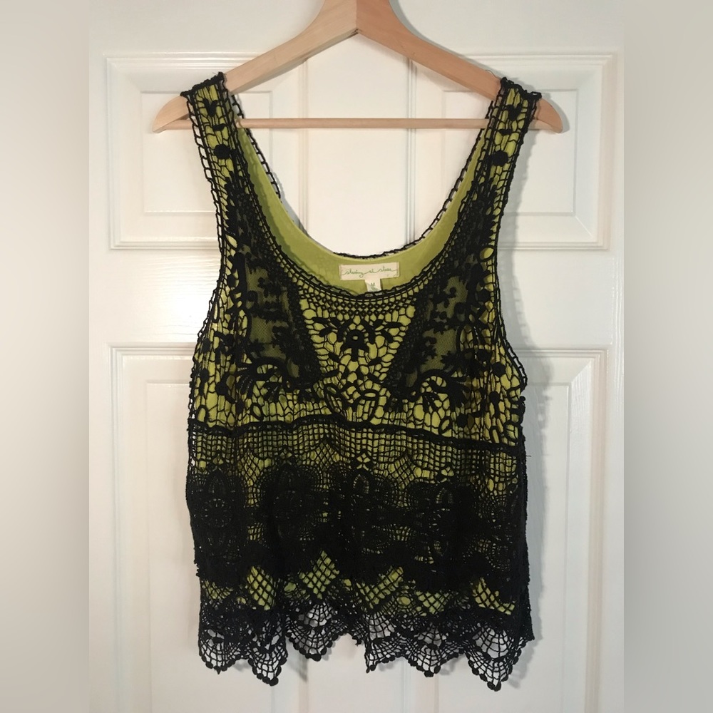 Crochet black and neon green tank